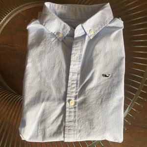 Vineyard Vines blue striped button down whale shirt size small 8-10